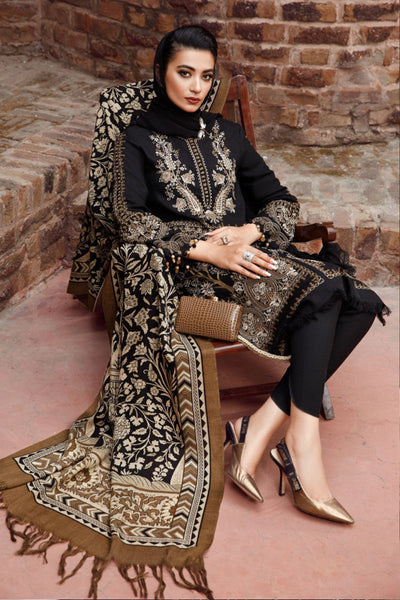QN877-Maria B WINTER 3PC Dhanak Embroidered suit with Printed Shawll