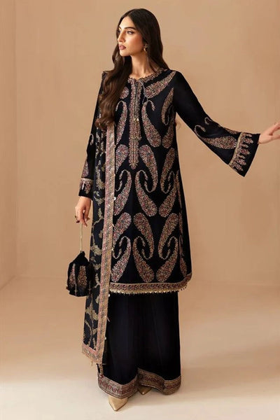 QN1101-Jazmin Velvet Winter Embroidered 3 Piece Dress With Organza embroidered Dopata