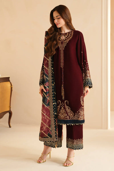 QN1107 Winter Jazmin Velvet Embroidered with Printed organza duppatta Winter Collection