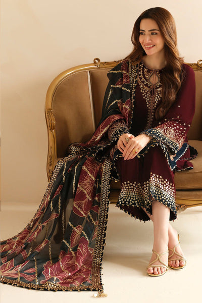 QN1107 Winter Jazmin Velvet Embroidered with Printed organza duppatta Winter Collection