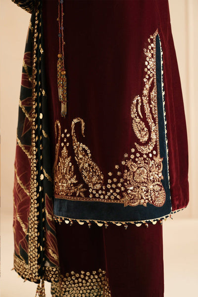 QN1107 Winter Jazmin Velvet Embroidered with Printed organza duppatta Winter Collection
