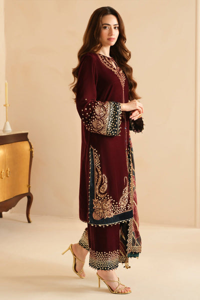 QN1107 Winter Jazmin Velvet Embroidered with Printed organza duppatta Winter Collection