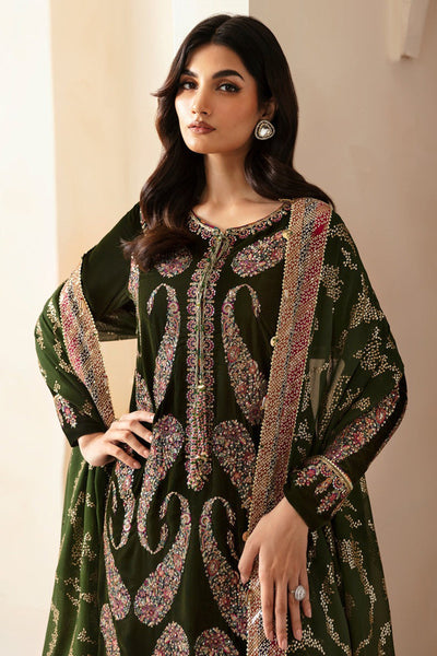 QN1106 Winter jazmin Embroidered Velvet Dress With Organza embroidered Dopata
