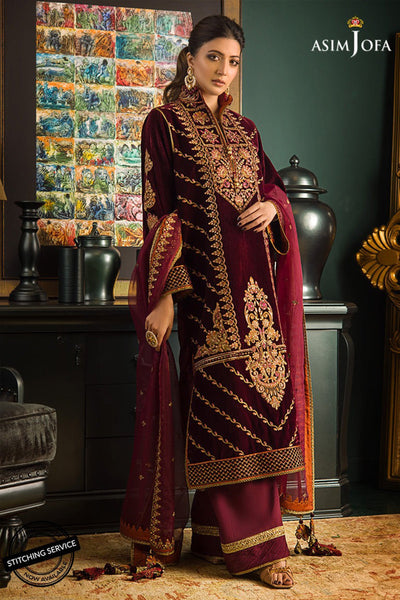QN1113Winter Embroidered Velvet Dress With Organza embroidered Dopata