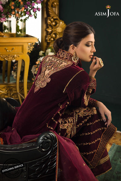 QN1113Winter Embroidered Velvet Dress With Organza embroidered Dopata
