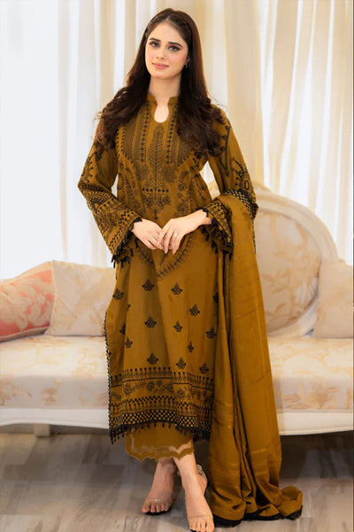 QN1110-LIBAAS WINTER 3-Pc Embroidered Dhanak Suit with Heavy Embroidered Dhanak Shawll