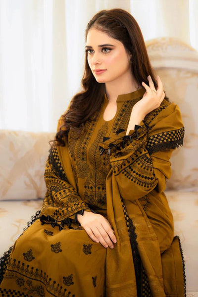 QN1110-LIBAAS WINTER 3-Pc Embroidered Dhanak Suit with Heavy Embroidered Dhanak Shawll