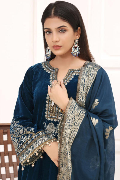 QN1112 -WINTER Velvet Embroidered with Printed organza duppatta Winter Collection