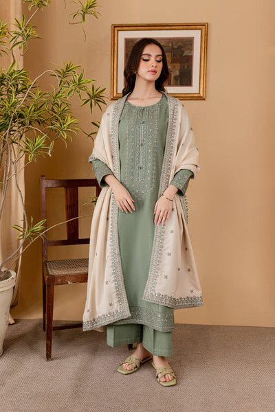 QN1121-winter 3PC DHANAK EMBROIDERED SHIRT WITH DHANAK EMBROIDERED SHAWL