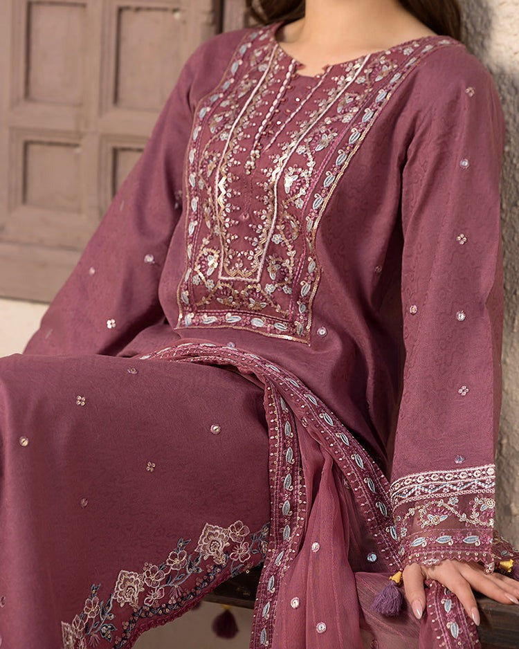 QN1125-3PC DHANAK EMBROIDERED SHIRT WITH DHANAK EMBROIDERED SHAWL