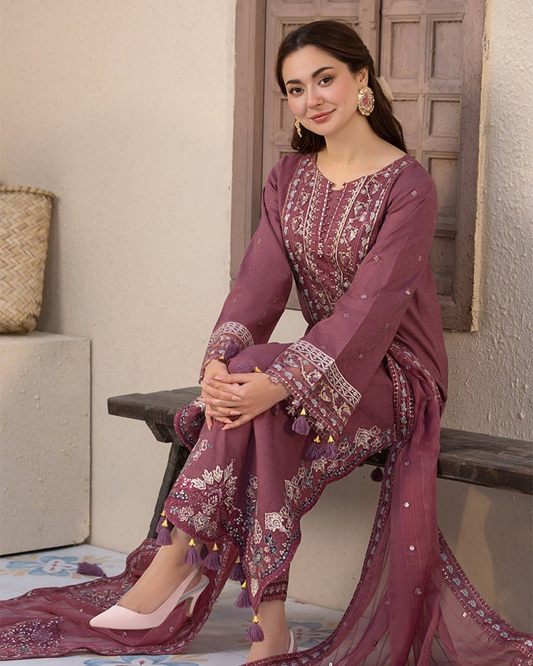 QN1125-3PC DHANAK EMBROIDERED SHIRT WITH DHANAK EMBROIDERED SHAWL