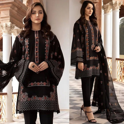 SM0016 BAREEZE 3PC Summer LAWN EMBROIDERED DRESS WITH CHIFFON EMBROIDERED DUPATTA