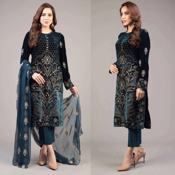 SM0013 Bareeze 3PC Summer Lawn Front Full Embroidered Back Bazo Embroidered Bember Dupatta