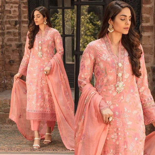 SM0012 Bareeze Embroided 3pc Summer Lawn dress with embroidered chiffon dupatta