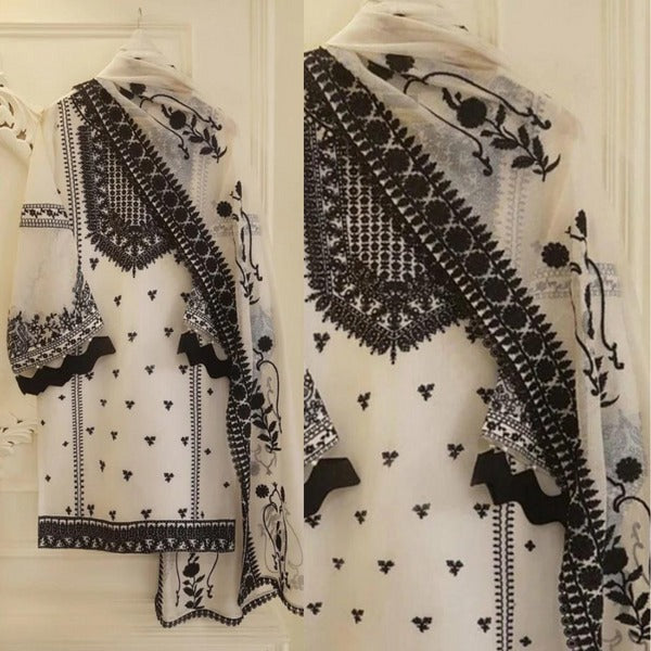 SM0009 Agha Noor 3PC Summer Lawn Heavy Embroidered Shirt With Embroidered Bamber Dupatta