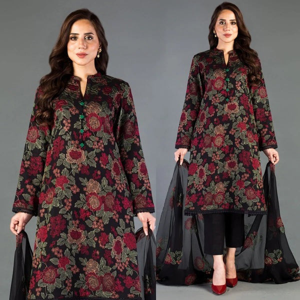SM0014 Bareeze Embroided Summer 3pc Lawn dress with embroidered chiffon dupatta