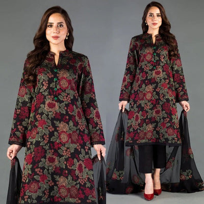SM0014 Bareeze Embroided Summer 3pc Lawn dress with embroidered chiffon dupatta