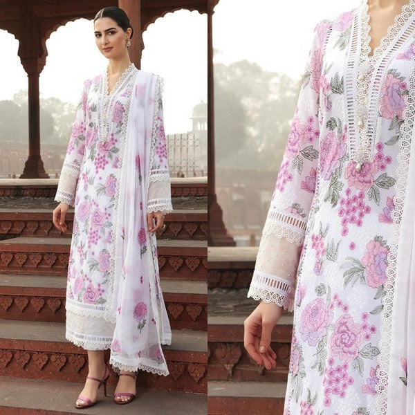 SM0015 Bareeze Embroided 3pc Summer lawn dress with embroidered chiffon dupatta