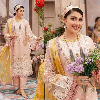SM0003 MUSHQ 3PC Summer EMBROIDERED LAWN SUIT WITH PRINTED SILK DUPATTA