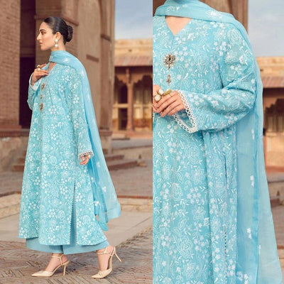 SM0010 Bareeze Embroidered Summer 3pc lawn dress with embroidered chiffon dupatta