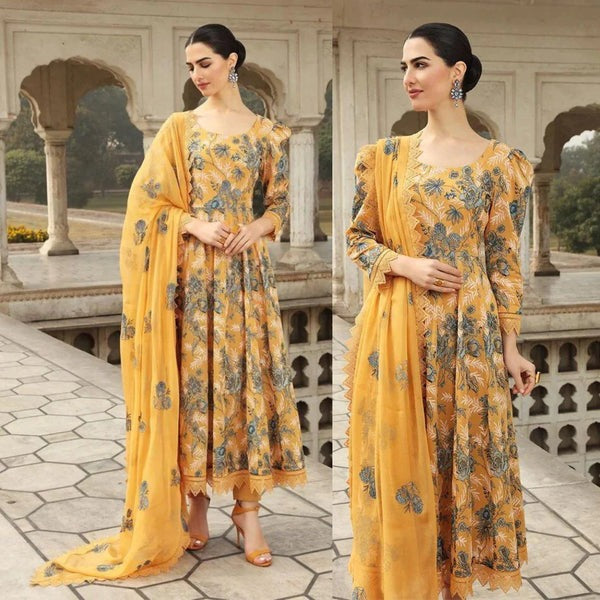SM0004 Bareeze Embroided Summer 3pc lawn dress with embroidered chiffon dupatta