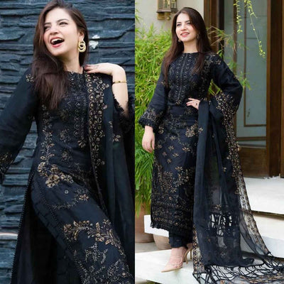 SM0035 - 3PC Summer Lawn Embroidered Shirt With Chiffon Embroidered Dupatta
