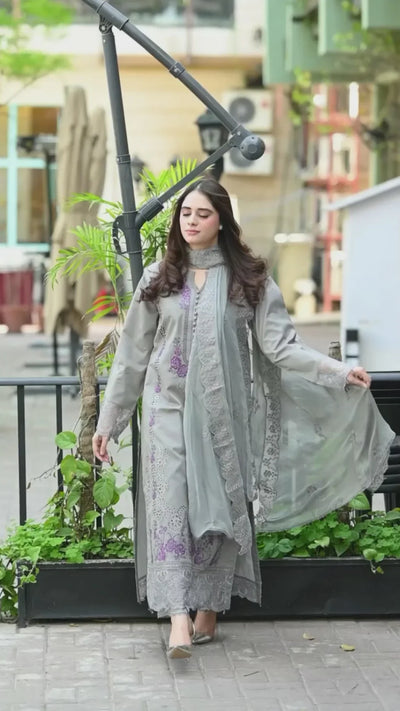 SM0039 -SUMMER  Mushq - 3PC Lawn ChickenKari Embroidered Suit