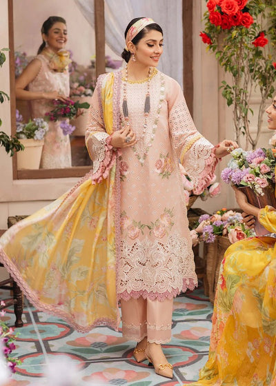 SM0003 MUSHQ 3PC Summer EMBROIDERED LAWN SUIT WITH PRINTED SILK DUPATTA