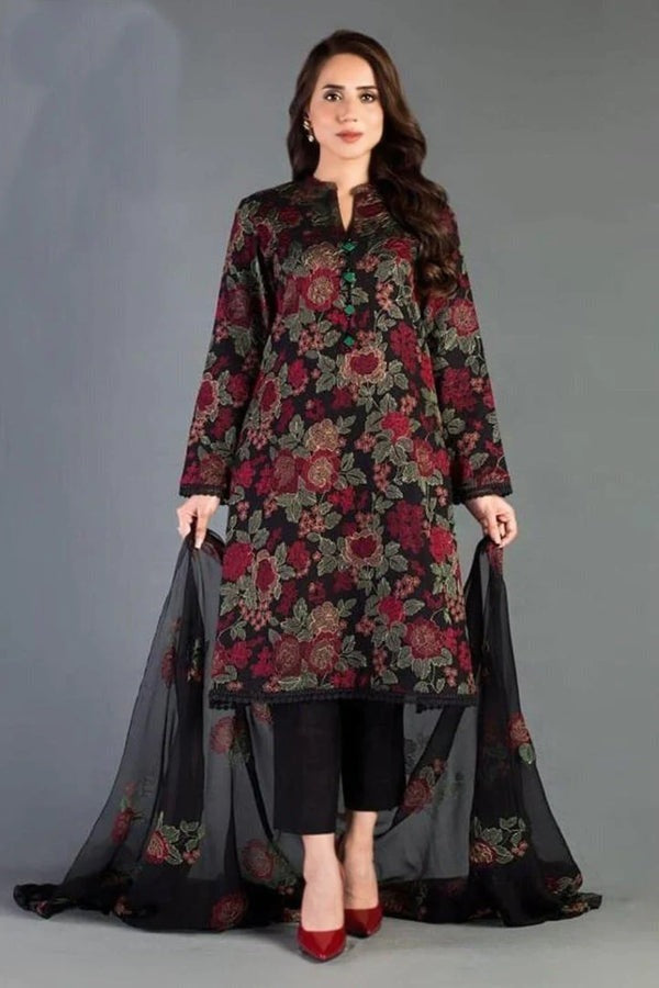 SM0014 Bareeze Embroided Summer 3pc Lawn dress with embroidered chiffon dupatta