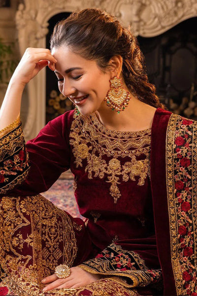 SM0006 Velvet Winter Embroidered 3 Piece Dress With Organza embroidered Dopata