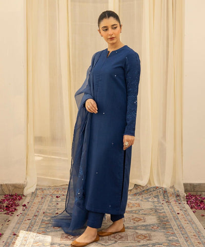 SM0024-SUMMER 3PC Lawn Embroidered Shirt With Organza Embroidered Dupatta