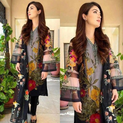 SM0032-3PC Lawn Summer Embroidered suit with Chiffon Duppata