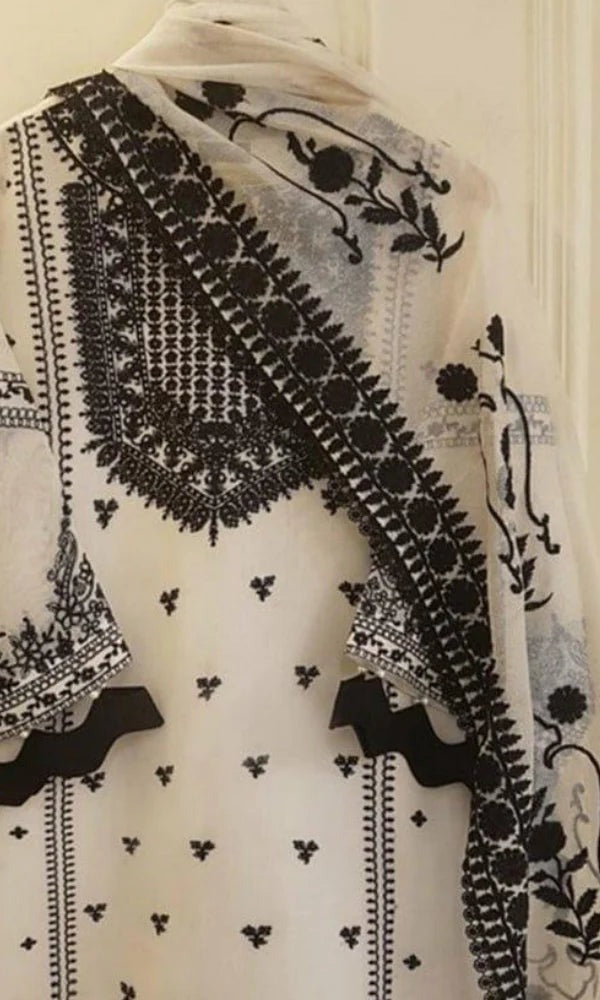 SM0009 Agha Noor 3PC Summer Lawn Heavy Embroidered Shirt With Embroidered Bamber Dupatta