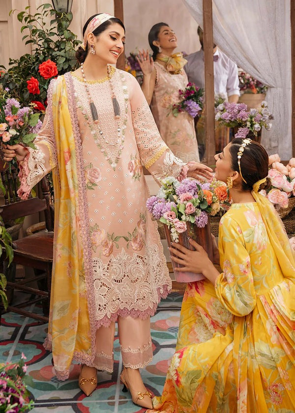 SM0003 MUSHQ 3PC Summer EMBROIDERED LAWN SUIT WITH PRINTED SILK DUPATTA