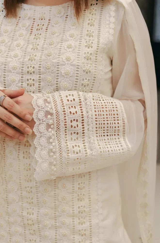 SM0028-Azra Hameed 3PC Summer Lawn Chiken Kari Embroidered Shirt with Orrganza Embroidered Dupatta and Lawn Trousers
