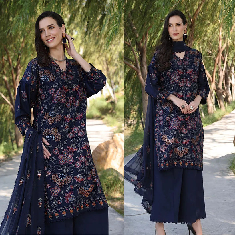 SM0050-Bareeze Embroidered Summer 3pc lawn dress with embroidered chiffon dupatta