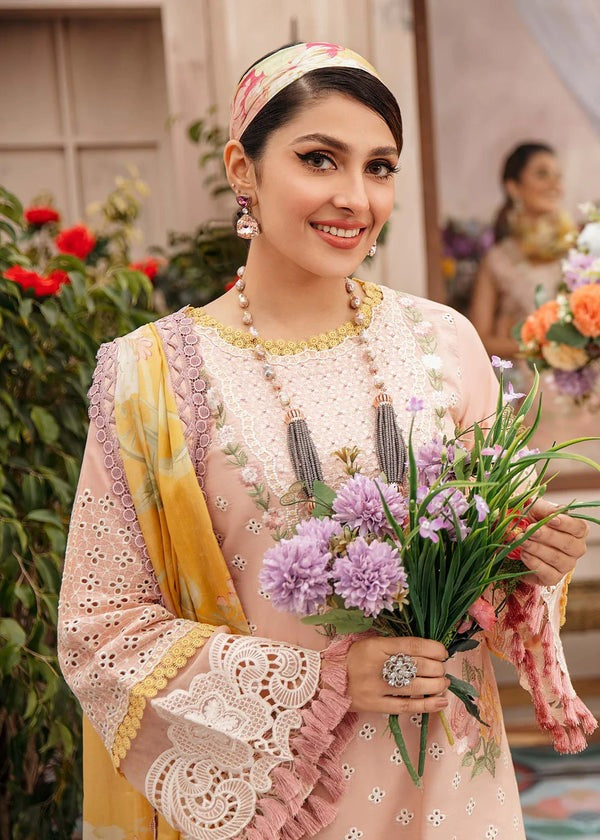 SM0003 MUSHQ 3PC Summer EMBROIDERED LAWN SUIT WITH PRINTED SILK DUPATTA