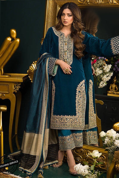 SM0007 WINTER Heavy Embroidered Velvet Dress with Silk Trouser