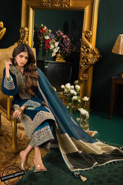 SM0007 WINTER Heavy Embroidered Velvet Dress with Silk Trouser