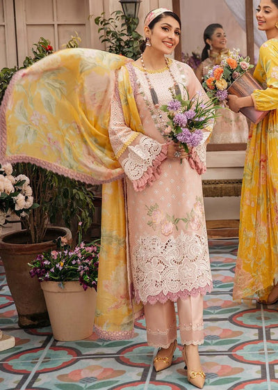 SM0003 MUSHQ 3PC Summer EMBROIDERED LAWN SUIT WITH PRINTED SILK DUPATTA