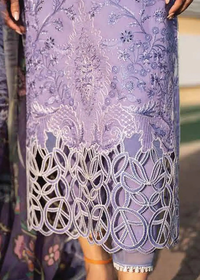 SM0027-3 Piece Unstitched Summer Heavy Embroidered Lawn Suit With Digital Printed Silk Dupatta