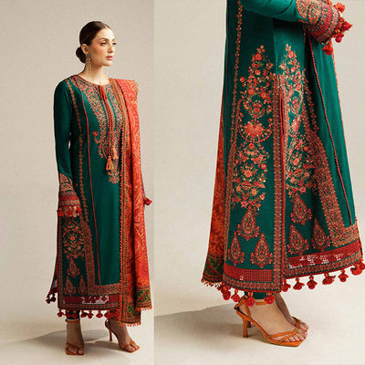 QN994-SUMMER MUSHQ 3PC EMBROIDERED LAWN SUIT WITH PRINTED SILK DUPATTA