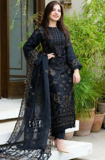 SM0035 - 3PC Summer Lawn Embroidered Shirt With Chiffon Embroidered Dupatta