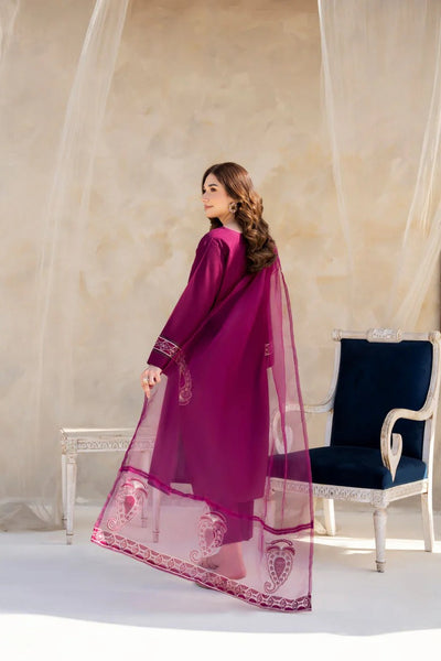 SM0019-SUMMER 3PC Lawn Embroidered Shirt With Organza Embroidered Dupatta