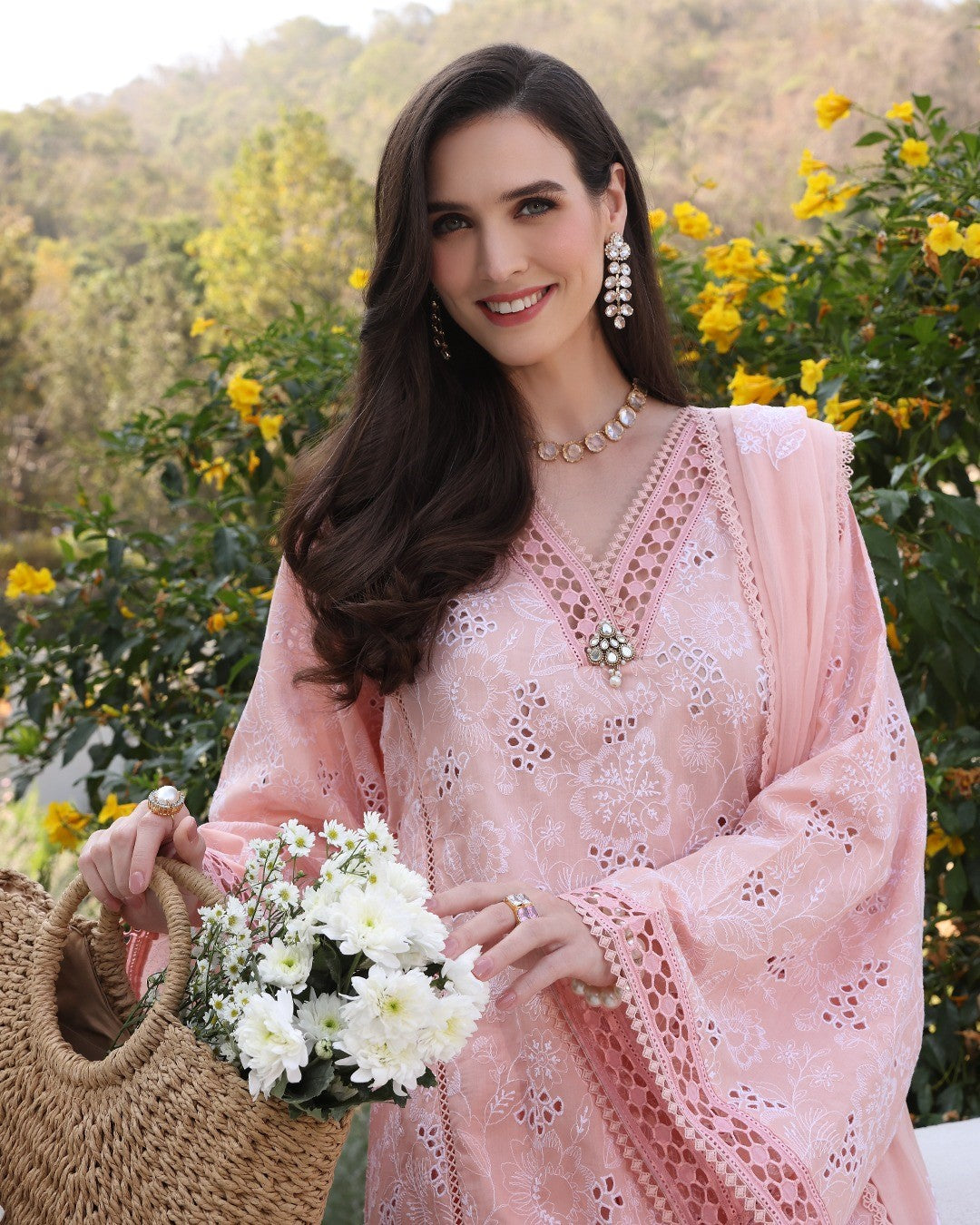 SM0049-Bareeze Embroidered Summer 3pc lawn dress with embroidered chiffon dupatta