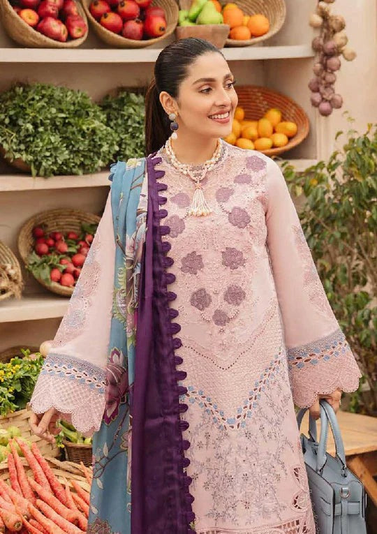 SM0026-SUMMER MUSHQ 3PC EMBROIDERED LAWN SUIT WITH PRINTED SILK DUPATTA
