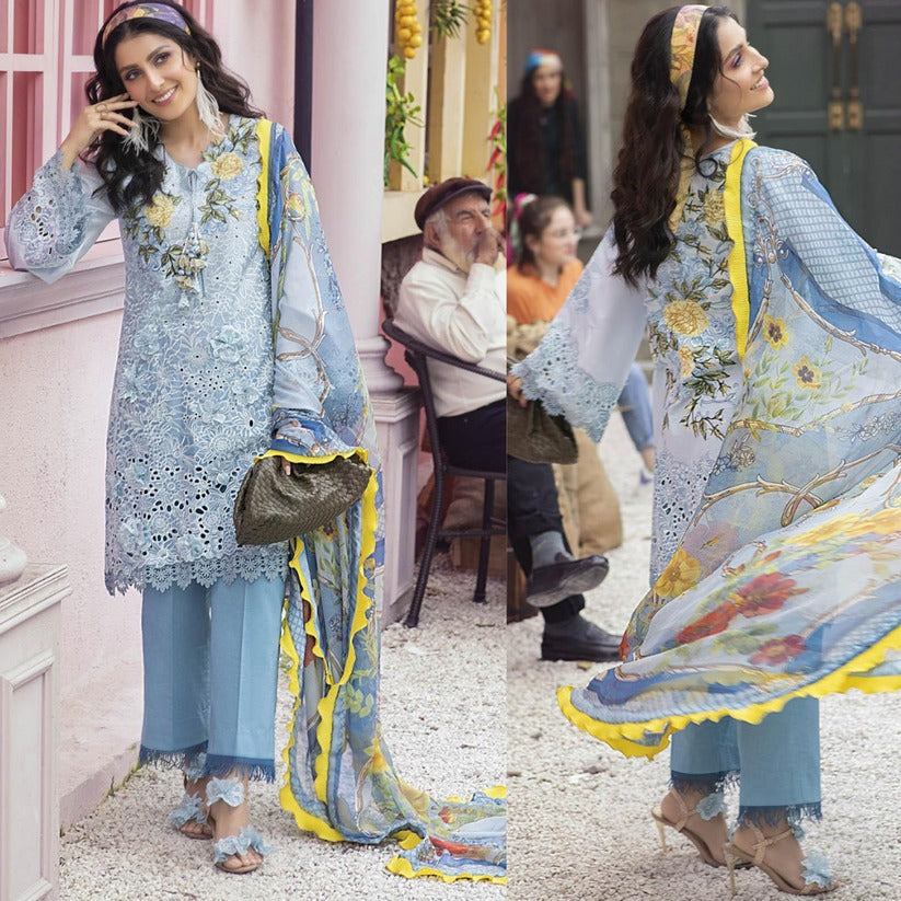 SM0030- SUMMER MUSHQ 3PC EMBROIDERED LAWN SUIT WITH PRINTED SILK DUPATTA
