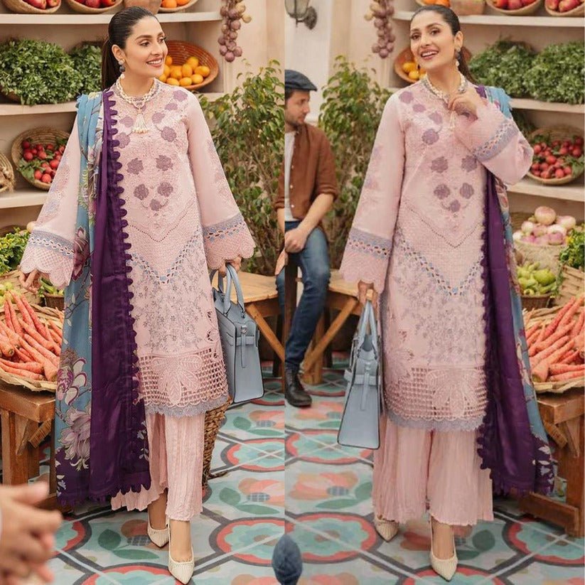 SM0026-SUMMER MUSHQ 3PC EMBROIDERED LAWN SUIT WITH PRINTED SILK DUPATTA