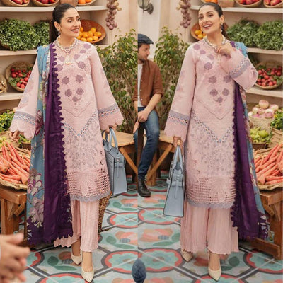 SM0026-SUMMER MUSHQ 3PC EMBROIDERED LAWN SUIT WITH PRINTED SILK DUPATTA