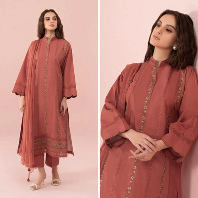 SM0018-SUMMER 3PC Lawn Embroidered Shirt With Chiffon Embroidered Dupatta
